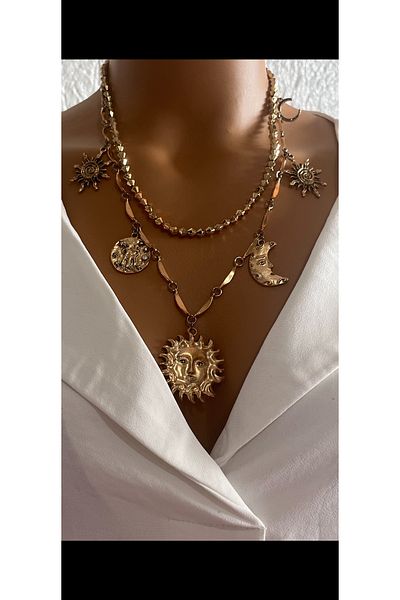 Aka Brand Model Dual Moon Sun Necklace