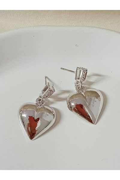 mos&more Silver Dangle Heart Lightweight Women's Earrings