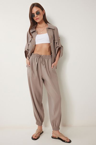 Lovelyİstanbul Safari Shirt Pants Set Mink Ldp0044