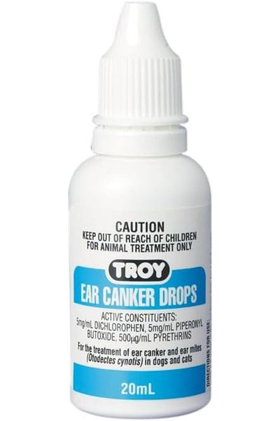 TROY Ear Canker Drops 20Ml Effective in treating ear canker and ear mites in dogs and cats