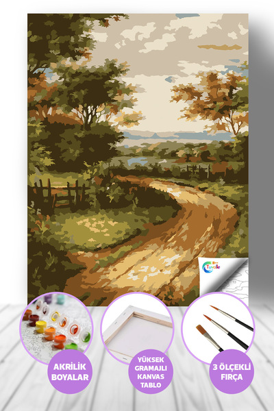 Tuvalle Köyümüzün Güzel Yolu Sayılarla Boyama Seti, Hobi Seti, 40X50 Tablo, F...