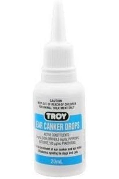 TROY Ear Canker Drops 20Ml Effective in treating ear canker and ear mites in dogs and cats