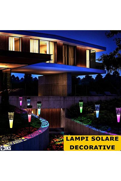 SIKS Set de 6 lămpi solare decorative de exterior SIKS, alb rece și multicolor, pentru grădină, încărcare solară