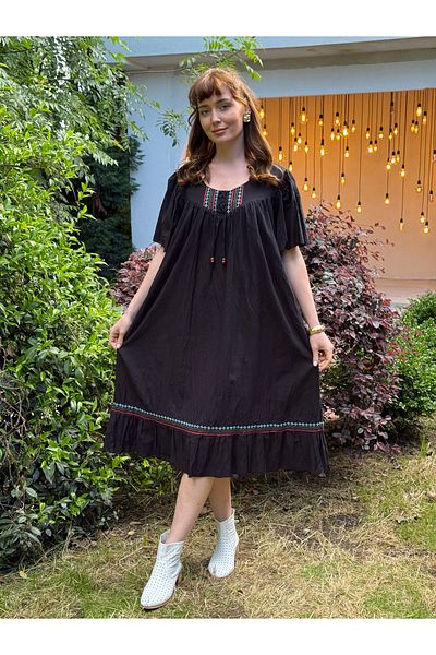 Butik Esra Kandemir Summer Cotton Fabric Lined Large Size Dress - 1058