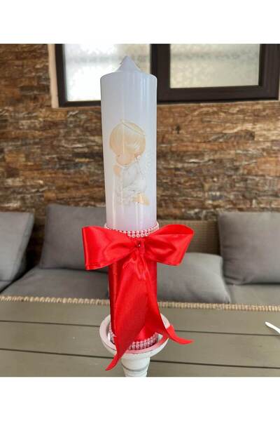 Botez Lumanare botez ingeras cu panglica – rosu