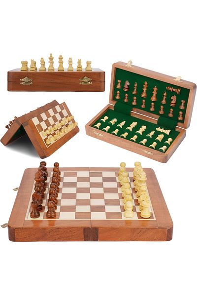 Wolawood Natural Wooden Magnet Chess Set Handmade Foldable Box Special Premium Set with Chamber