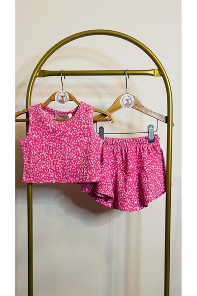 Bambi Kids Leopard Shorts Skirt Crop Set