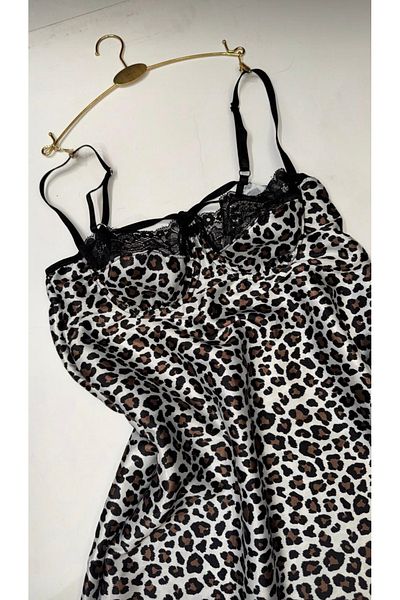ARONA Sattens Leopard Print Chest Lace Babydoll Nightgown
