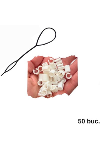 ZLBoutique Set 50 White Hair Rings + Ring Applicator, Macaroni Model, PLA-Biodegradable, 1 cm x 0.6 cm