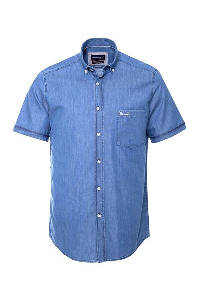 tambattal Cămașă din denim de mărime mare, cu mânecă scurtă, guler cu nasturi (model larg și confortabil)