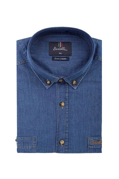 tambattal Cămașă din denim de mărime mare, cu mânecă scurtă, guler cu nasturi (model larg și confortabil)