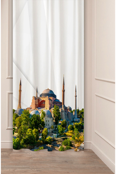 GREENDECOR Perdeaua modernă și elegantă cu imprimeu digital special concepută, cu model de oraș Hagia Sophia din Istanbul (un singur panel).