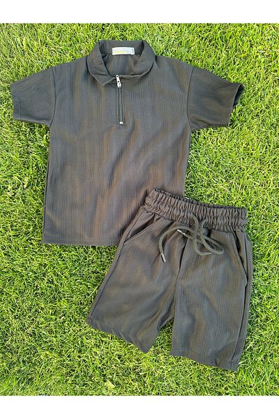SANTRALBEBE Boy's Front Zipper Bottom Top Shorts T-Shirt Set