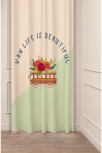 GREENDECOR Life Is Beautiful Flowers Bohemian Patterned Special Design Digital Printed (Single Wing) Beige Cream Background Curtain
