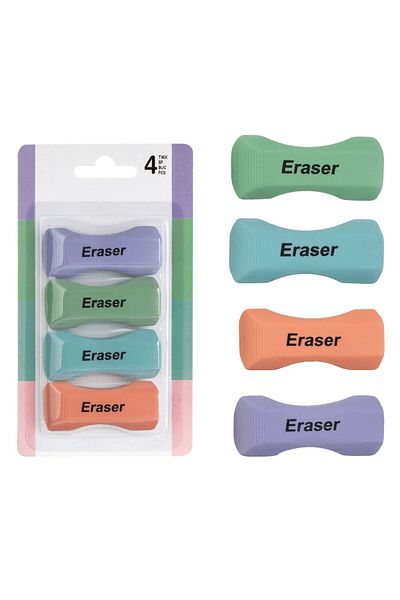 SyaMAG Eraser Set, 4 Pieces, Multicolor, with Handle