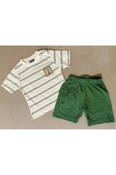 SANTRALBEBE Baby Boy Striped Cotton Cargo Pocket Shorts Set