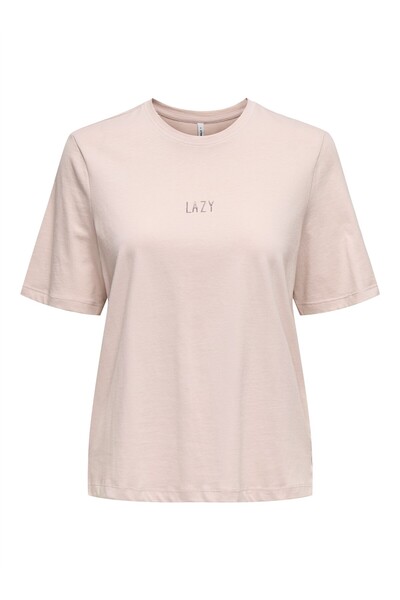 ONLY Γυναικείο ροζ μπλουζάκι ONLMOODY LIFE S/S WORD TOP BOX JRS - 15343277