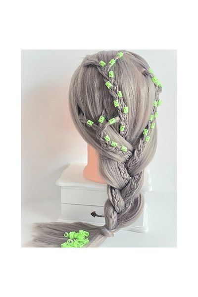 ZLBoutique Set 50 Fosforescent Hair Rings Green + Applicator, Circle Model, 1x0.6cm, Dreadlocks