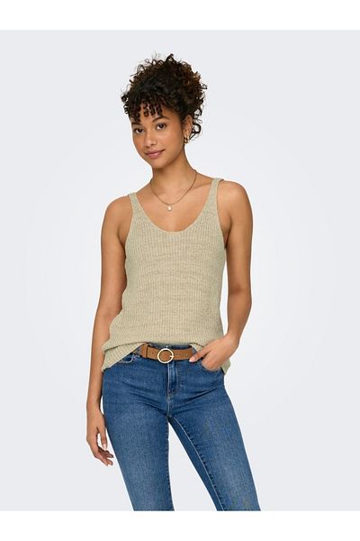 ONLY Onlsunny Sl Rib V-Neck Knt Women's Beige Sweater - 15321455