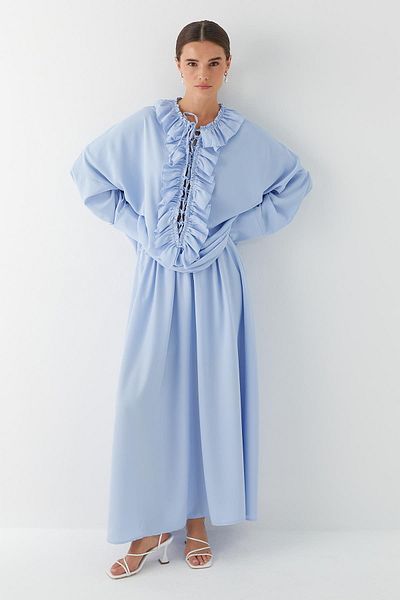 MARKALİSTE Ruffled Lace Skirt Suit Blue