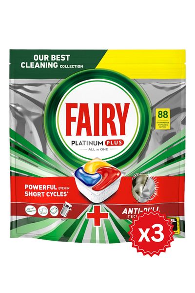Fairy Fairy Platinum Plus 88 Dishwasher Detergent Set of 3, Capsules, 264 Washes
