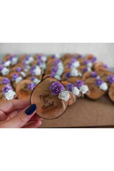 Kara Bilişim Davetiye Ağaç İsim Kazıma ve Kağıt Gül Buzdolabı Magnet 10 Adet