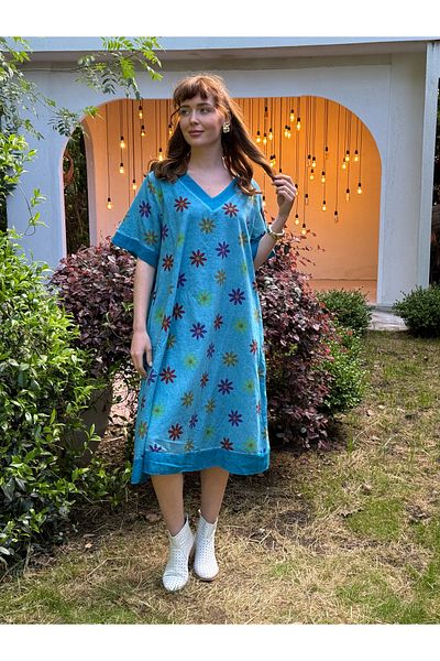 Butik Esra Kandemir Summer Washable Fabric Cotton Large Size Dress