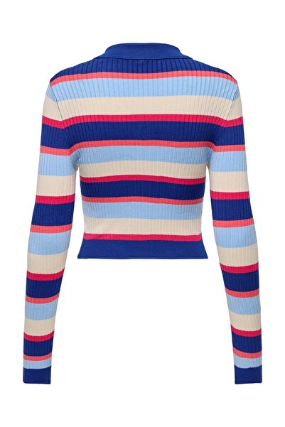 ONLY Onlkarol Ls Crop Rib Button Polo Cc Knt Pulover pentru femei 15340979 Stripes:dubarry/open A/birch/raspb