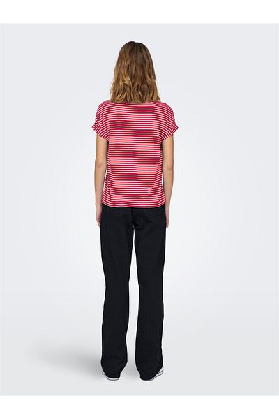 ONLY ONLMOSTER STRIPE S/S O-NECK TOP JRS NOOS Γυναικεία κόκκινη μπλούζα - 15206243