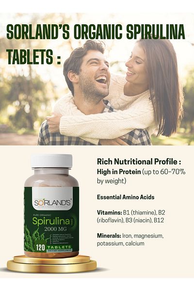 Sorland s Organic Spirulina Tablet 500 mg (Complete natural Superfood) 120 TABLETS
