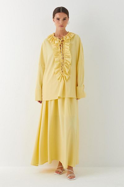 MARKALİSTE Ruffled Lace Skirt Suit Yellow