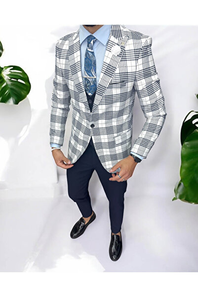 dehaine Men's slim fit checked jacket, 715, blue