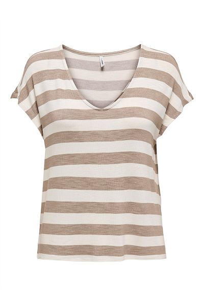 ONLY ONLLIRA LIFE S/S V-NECK TOP JRS NOOS Γυναικεία καφέ μπλούζα - 15252103