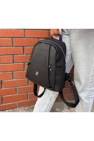 Just Polo Women's Black Printed Large Size Backpack