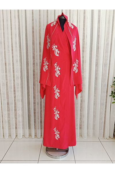 Misue Handmade Medina Silk Κεντητό Δέσιμο Ρόμπα προσευχής+σάλι, Μεταξωτό Peignoir, Προίκα Ρόμπα προσευχής & Peignoir