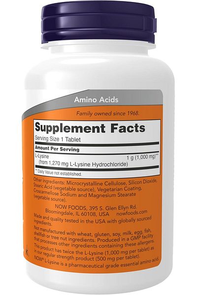 Now Foods, Double Strength L-Lysine(Lizin) Double Strength, Amino Acid 1,000 Mg, 100 Tablets