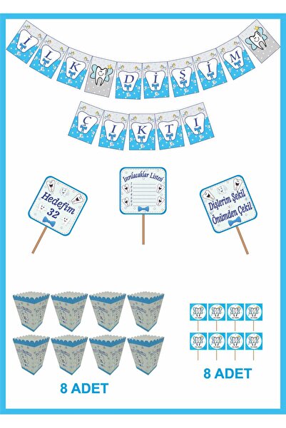 motto party İlk Dişim Diş Buğdayı Flama Pankart Mısır Kutusu Sunum Kürdanı Se...