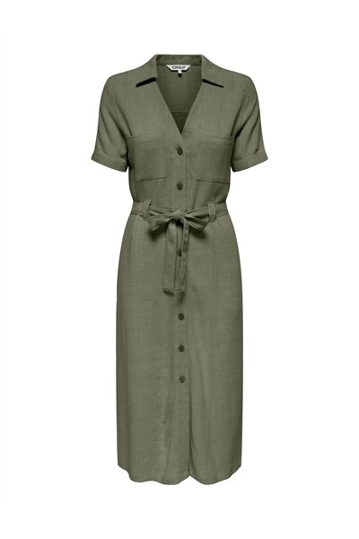 ONLY Only Onlsiesta Linen Blended Regular Fit V-Neck Midi Length Dress with Pockets 15347210