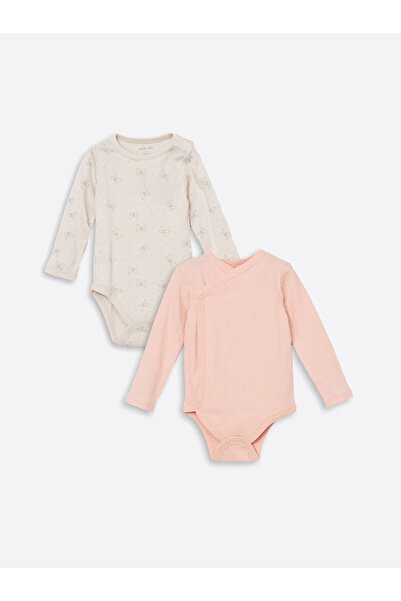 LC Waikiki Ecru Bio-Baumwolle Baby Mädchen Druckknopf-Body im 2er-Pack