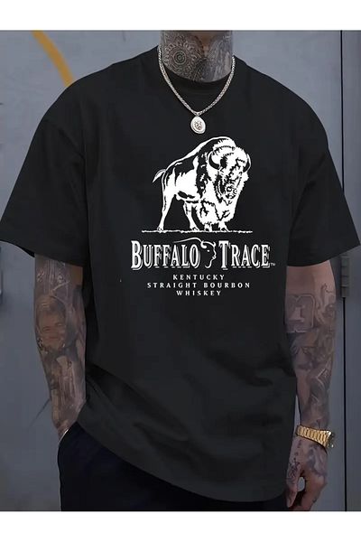 AEMİ Unisex Buffalo Trace Printed Oversize Crew Neck T-Shirt