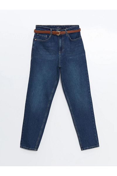 LC Waikiki Belted Waist Mom Fit Women's Jean Trousers