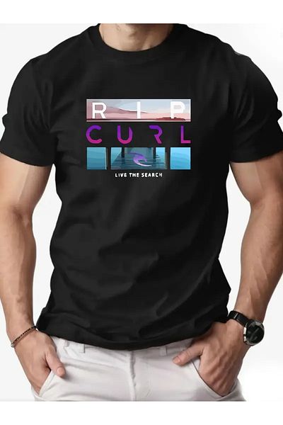 AEMİ Unisex Rip Curl Printed Oversize Crew Neck T-Shirt