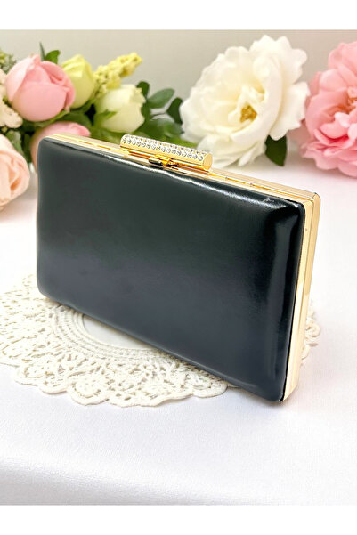 Biçanta لون أسود جلد غير لامع مع تفاصيل ذهبية للنساء حقيبة فستان سهرة لحفلات ...