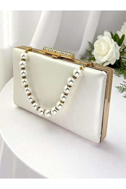 Biçanta Τσάντα νύφης εκρού χρώμα ματ δέρμα μαργαριτάρι λαβή γυναικεία βραδινά φορέματα τσάντα γάμου αρραβώνων αποφοίτηση