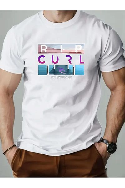 AEMİ Unisex Rip Curl Printed Oversize Crew Neck T-Shirt