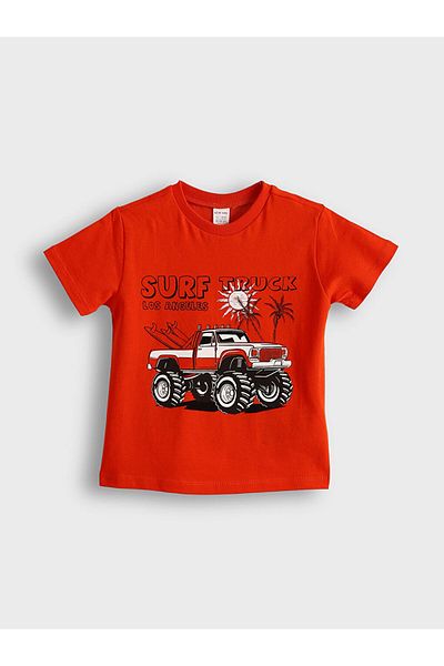 LC Waikiki Lcw Kids Orange Los Angeles Printed Combed Cotton Boys T-Shirt S5Hj20Z1Nvy25