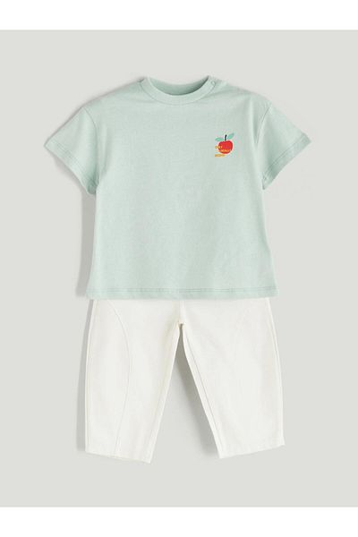 LC Waikiki Green Printed Baby Boy T-Shirt and Pants 2-Piece Set