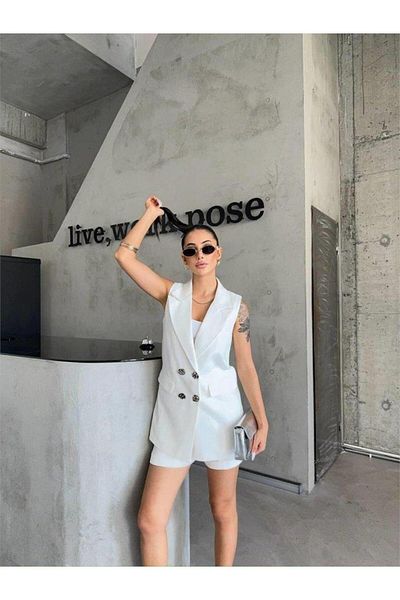 NOSTALJİX Linen Vest - Shorts Set - White