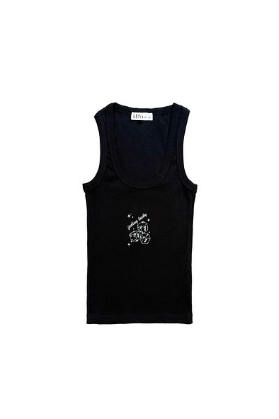 klovi Feeling Lucky Women's Ribbed Thick Strap Black Tank Top