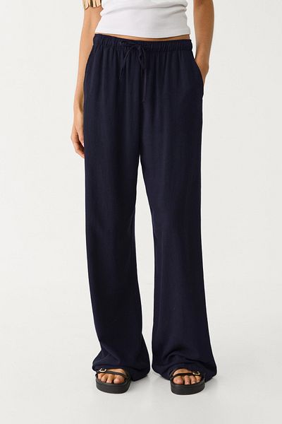 VODENS Linen Blended Loose Fitting Navy Blue Trousers